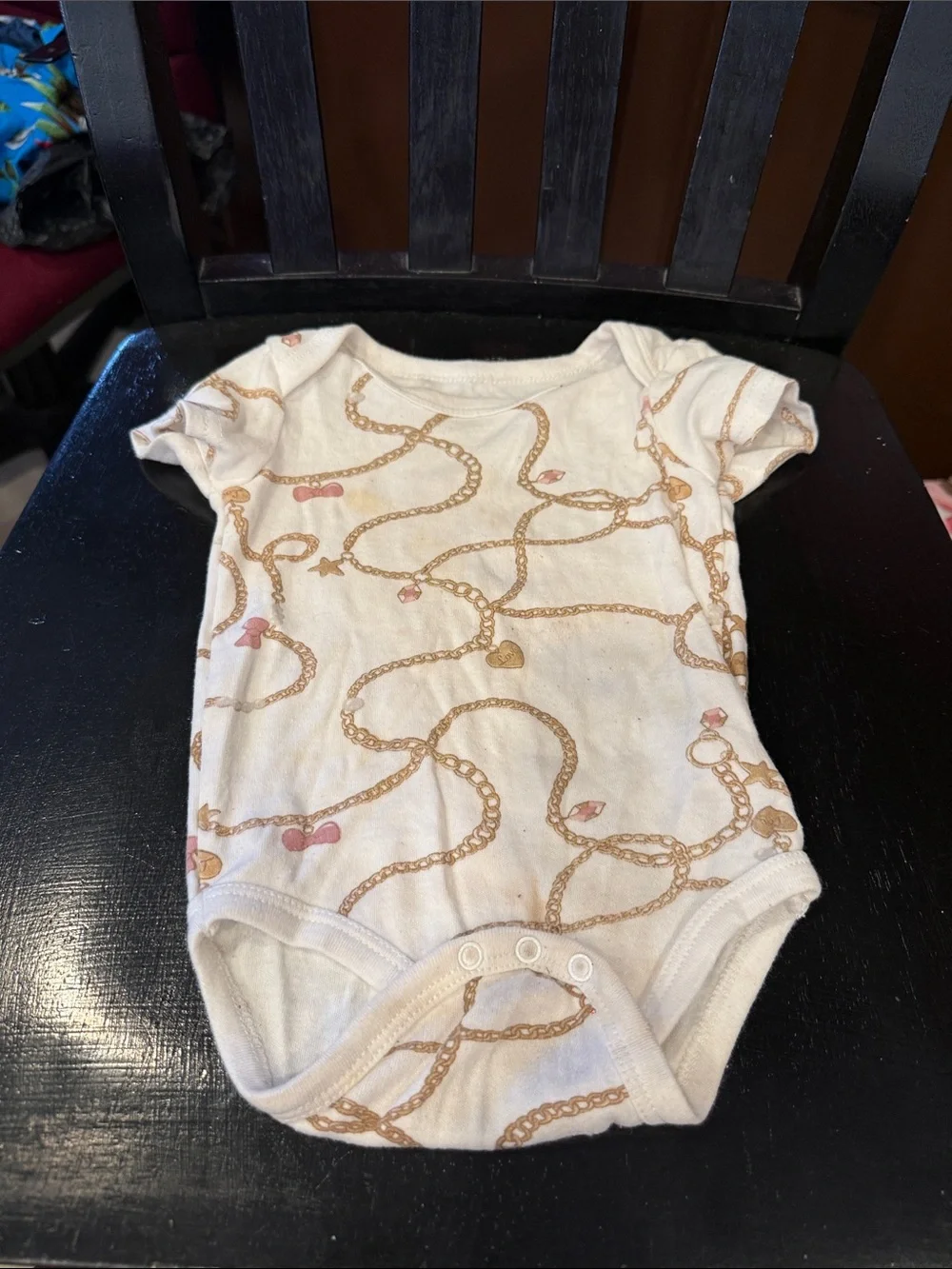 Girls Cream Chain Print One-Piece Bodysuit